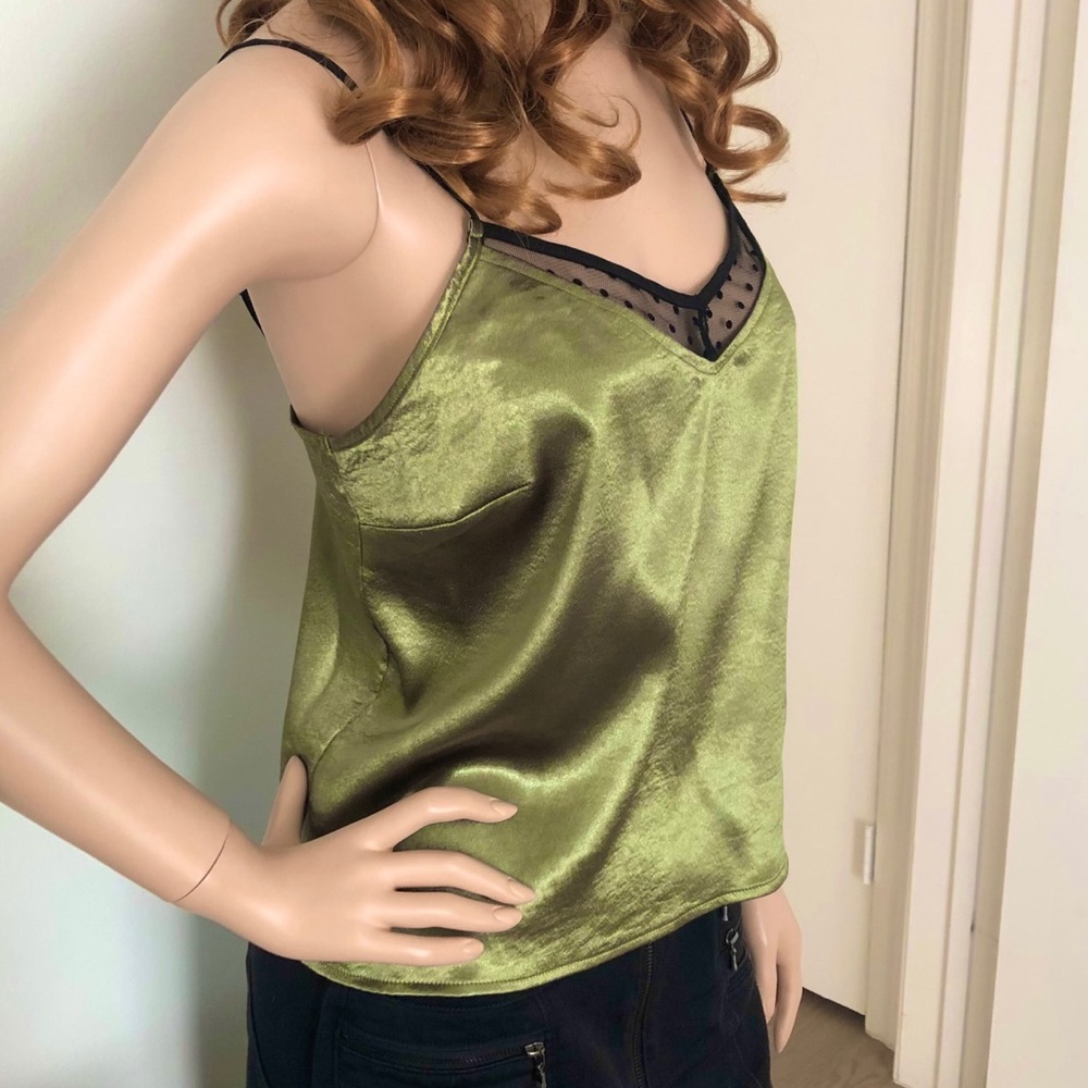 Guess Olive Green Satiny V-Neck Camisole Top - Picture 1 of 14